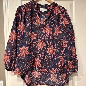 Trovata Birds of Paradis Bailey Blouse Pink Floral Print Size Large 100% Cotton